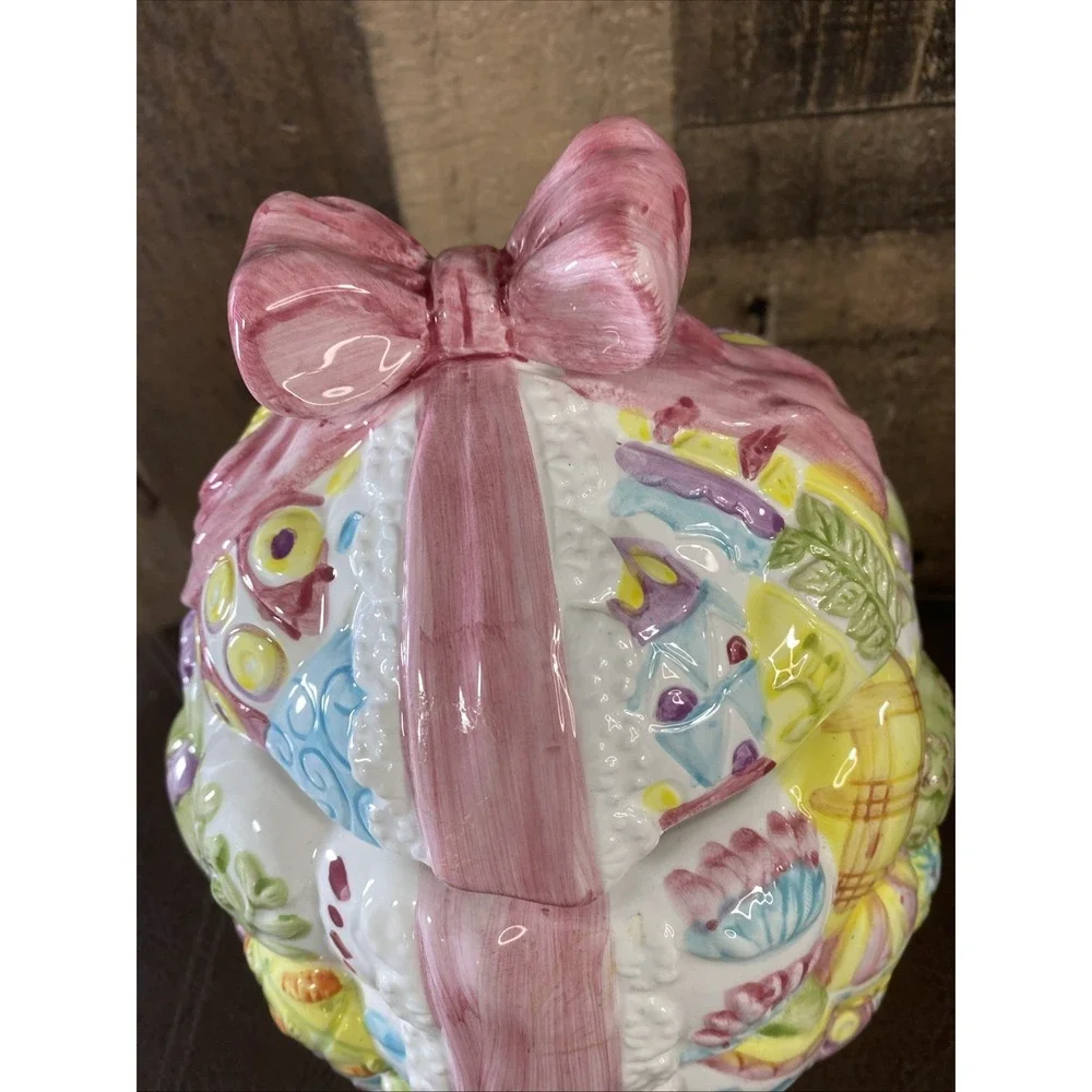 PBC International‎ 3D Easter Egg Cookie Jar Vintage Holiday Ribbon Bow 8x10